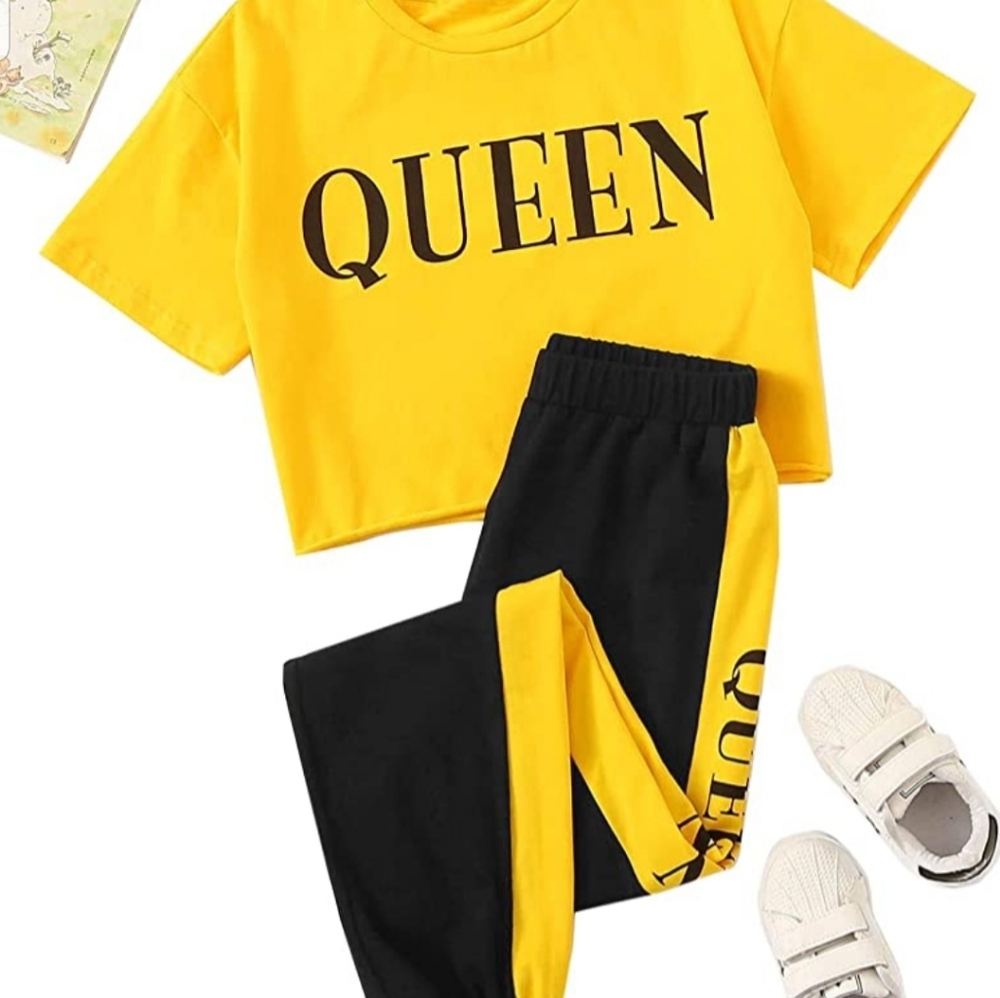 Floerns Girls 2 Piece Letter Graphic Short Sleeve